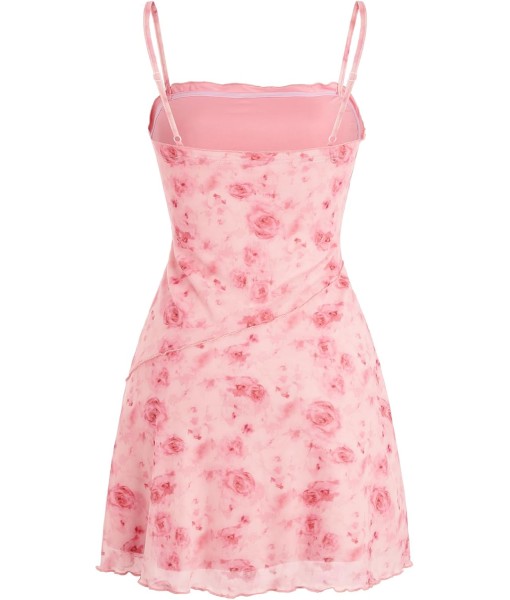 Verdusa Women's Mini Dress Floral Spaghetti Strap Mesh Dresses Going Out Festival Concert Outfits Grunge Gothic Clothes