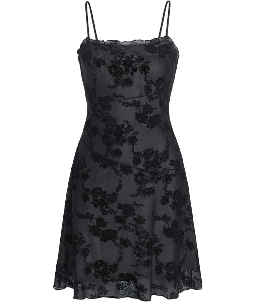 Verdusa Women's Mini Dress Floral Spaghetti Strap Mesh Dresses Going Out Festival Concert Outfits Grunge Gothic Clothes