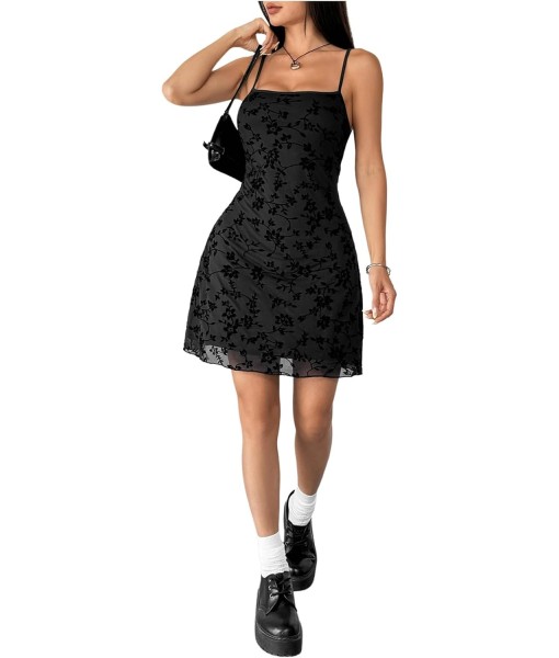 Verdusa Women's Mini Dress Floral Spaghetti Strap Mesh Dresses Going Out Festival Concert Outfits Grunge Gothic Clothes