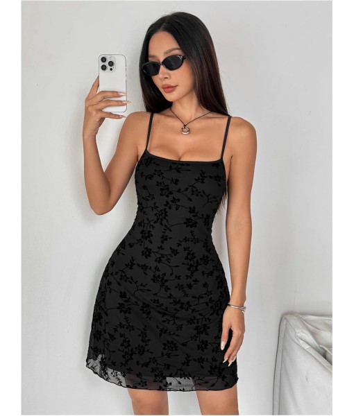 Verdusa Women's Mini Dress Floral Spaghetti Strap Mesh Dresses Going Out Festival Concert Outfits Grunge Gothic Clothes