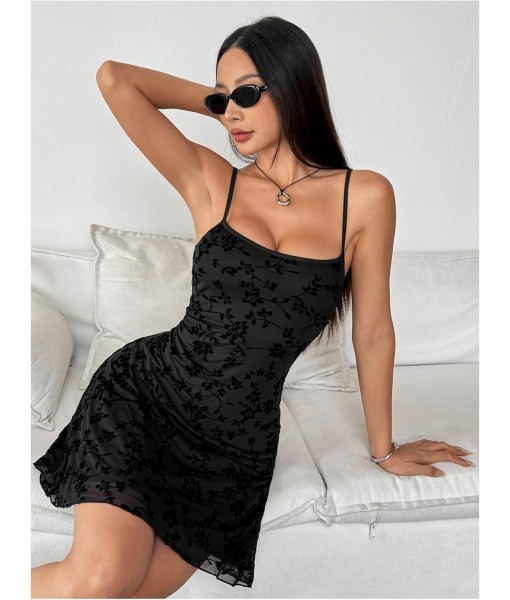 Verdusa Women's Mini Dress Floral Spaghetti Strap Mesh Dresses Going Out Festival Concert Outfits Grunge Gothic Clothes