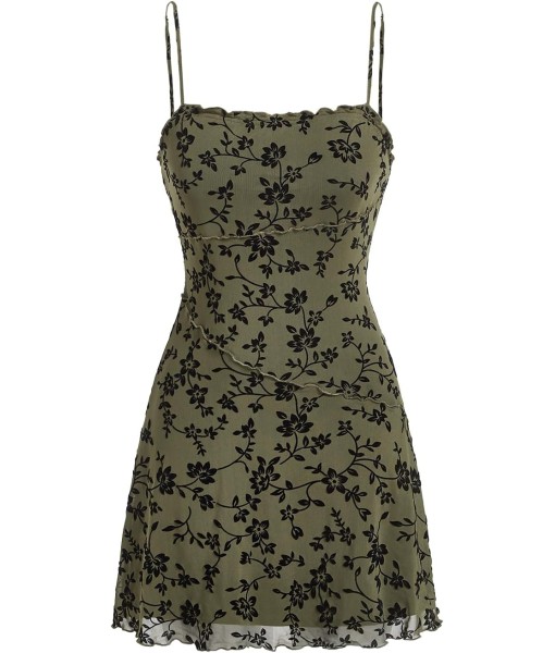 Verdusa Women's Mini Dress Floral Spaghetti Strap Mesh Dresses Going Out Festival Concert Outfits Grunge Gothic Clothes