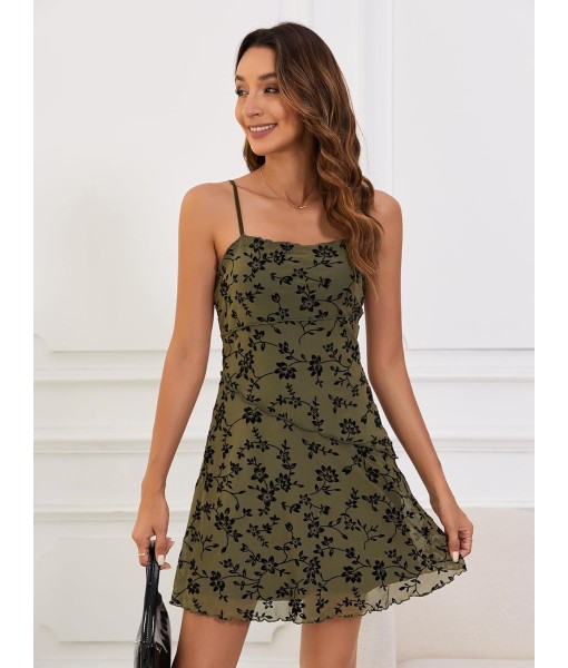 Verdusa Women's Mini Dress Floral Spaghetti Strap Mesh Dresses Going Out Festival Concert Outfits Grunge Gothic Clothes