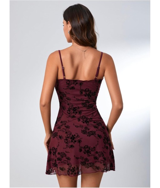 Verdusa Women's Mini Dress Floral Spaghetti Strap Mesh Dresses Going Out Festival Concert Outfits Grunge Gothic Clothes