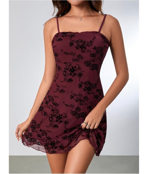 Verdusa Women's Mini Dress Floral Spaghetti Strap Mesh Dresses Going Out Festival Concert Outfits Grunge Gothic Clothes