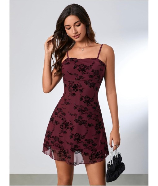 Verdusa Women's Mini Dress Floral Spaghetti Strap Mesh Dresses Going Out Festival Concert Outfits Grunge Gothic Clothes
