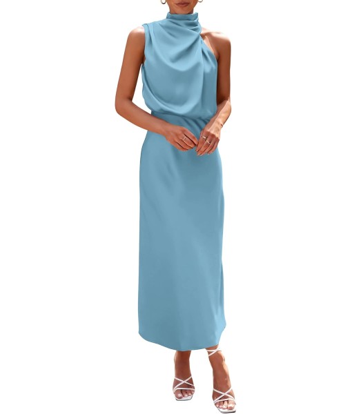 PRETTYGARDEN Women's 2025 Summer Satin Dress Elegant Sleeveless Mock Neck Cocktail Party Maxi Dresses