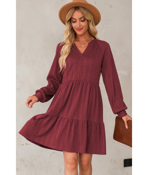 Dokotoo Fall Dresses for Women 2025 Long Sleeve V Neck Textured Casual Lightweight Tiered Ruffle A-Line Mini Babydoll Dress