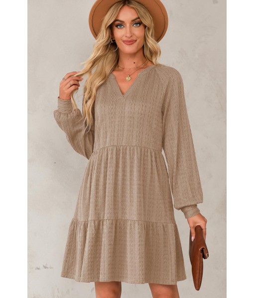 Dokotoo Fall Dresses for Women 2025 Long Sleeve V Neck Textured Casual Lightweight Tiered Ruffle A-Line Mini Babydoll Dress