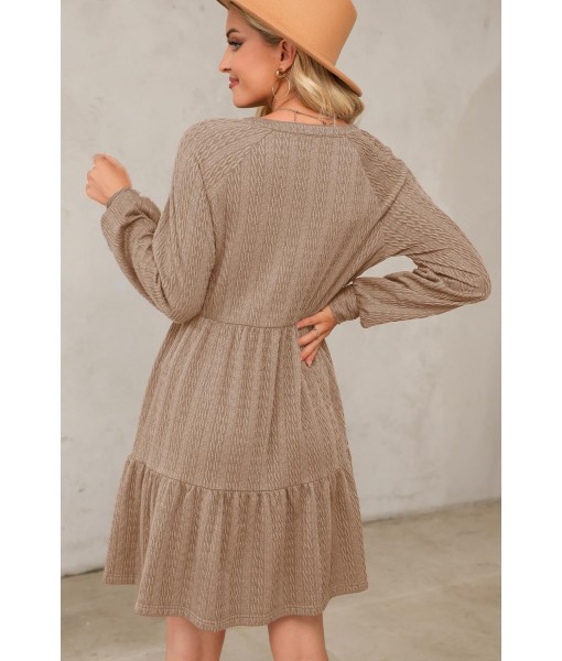 Dokotoo Fall Dresses for Women 2025 Long Sleeve V Neck Textured Casual Lightweight Tiered Ruffle A-Line Mini Babydoll Dress