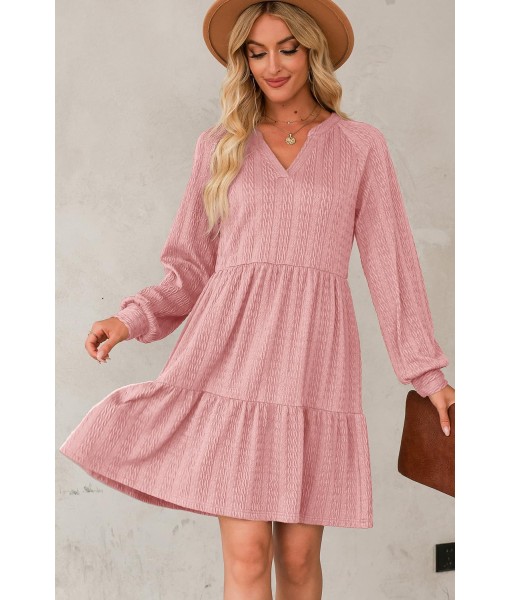 Dokotoo Fall Dresses for Women 2025 Long Sleeve V Neck Textured Casual Lightweight Tiered Ruffle A-Line Mini Babydoll Dress
