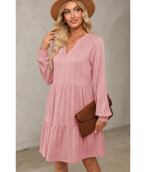 Dokotoo Fall Dresses for Women 2025 Long Sleeve V Neck Textured Casual Lightweight Tiered Ruffle A-Line Mini Babydoll Dress