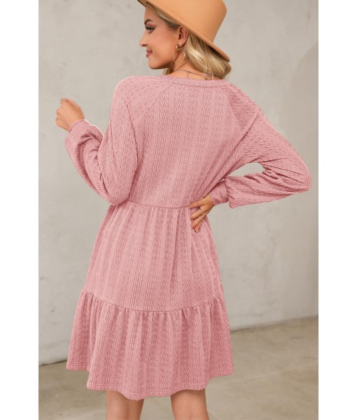 Dokotoo Fall Dresses for Women 2025 Long Sleeve V Neck Textured Casual Lightweight Tiered Ruffle A-Line Mini Babydoll Dress