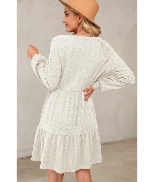 Dokotoo Fall Dresses for Women 2025 Long Sleeve V Neck Textured Casual Lightweight Tiered Ruffle A-Line Mini Babydoll Dress