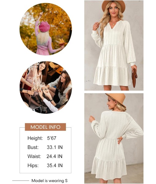 Dokotoo Fall Dresses for Women 2025 Long Sleeve V Neck Textured Casual Lightweight Tiered Ruffle A-Line Mini Babydoll Dress