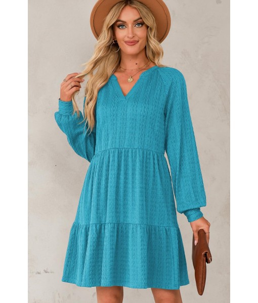 Dokotoo Fall Dresses for Women 2025 Long Sleeve V Neck Textured Casual Lightweight Tiered Ruffle A-Line Mini Babydoll Dress