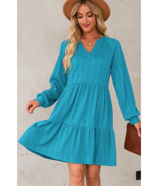 Dokotoo Fall Dresses for Women 2025 Long Sleeve V Neck Textured Casual Lightweight Tiered Ruffle A-Line Mini Babydoll Dress