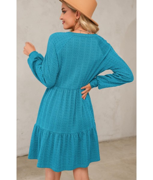 Dokotoo Fall Dresses for Women 2025 Long Sleeve V Neck Textured Casual Lightweight Tiered Ruffle A-Line Mini Babydoll Dress