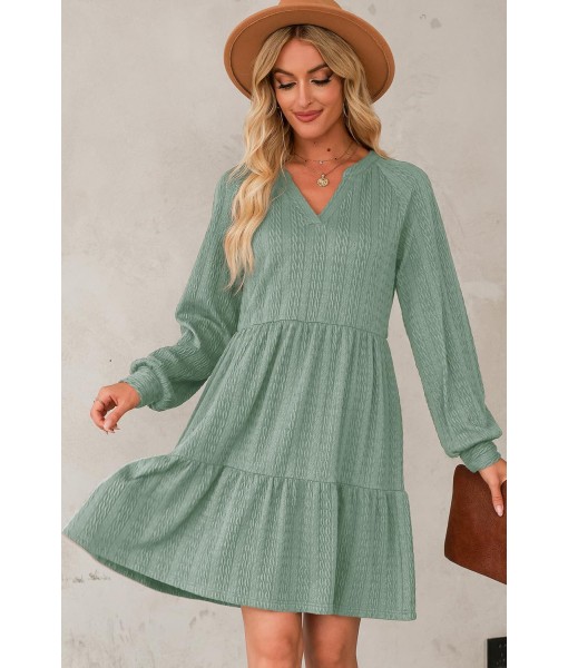 Dokotoo Fall Dresses for Women 2025 Long Sleeve V Neck Textured Casual Lightweight Tiered Ruffle A-Line Mini Babydoll Dress