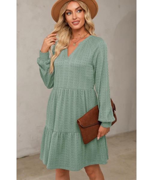 Dokotoo Fall Dresses for Women 2025 Long Sleeve V Neck Textured Casual Lightweight Tiered Ruffle A-Line Mini Babydoll Dress