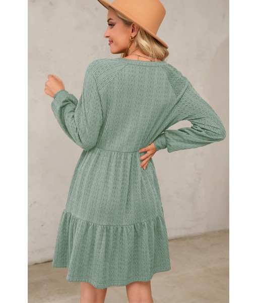 Dokotoo Fall Dresses for Women 2025 Long Sleeve V Neck Textured Casual Lightweight Tiered Ruffle A-Line Mini Babydoll Dress