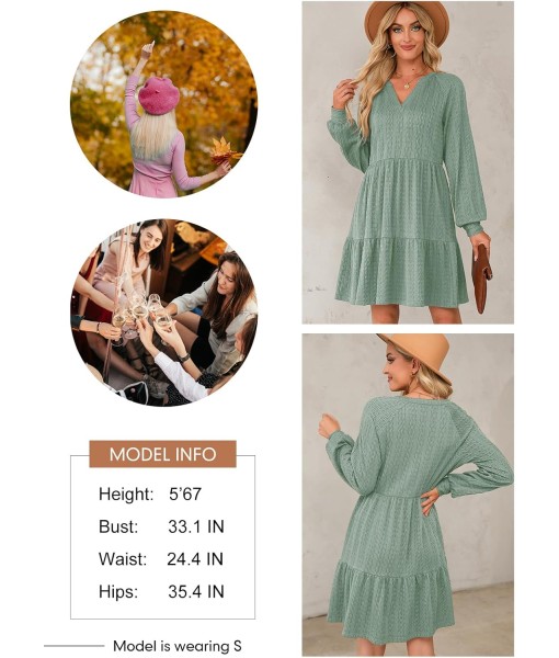 Dokotoo Fall Dresses for Women 2025 Long Sleeve V Neck Textured Casual Lightweight Tiered Ruffle A-Line Mini Babydoll Dress