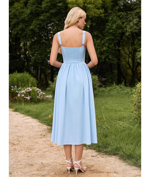 KUTUMAI Floral Corset Midi Dress Flowy Slit Summer Spring Wedding Guest Dresses for Women Sundress with Pockets