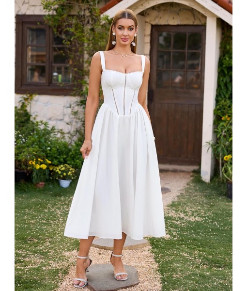KUTUMAI Floral Corset Midi Dress Flowy Slit Summer Spring Wedding Guest Dresses for Women Sundress with Pockets