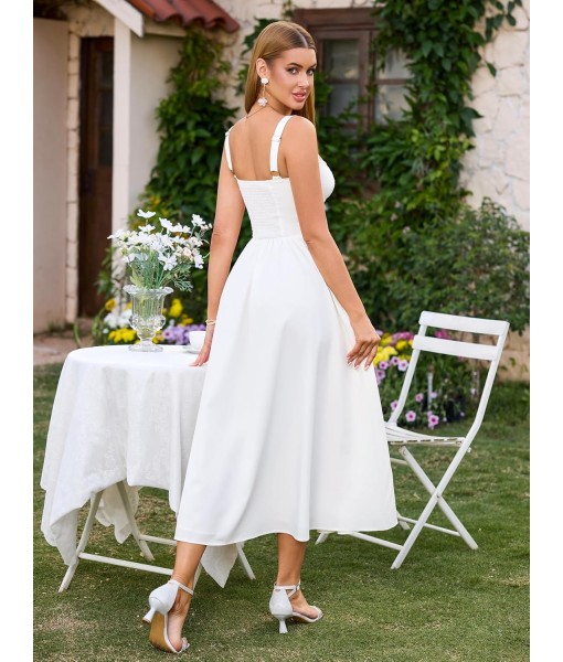 KUTUMAI Floral Corset Midi Dress Flowy Slit Summer Spring Wedding Guest Dresses for Women Sundress with Pockets