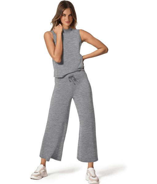 SAMPEEL Two Piece Sets for Women Summer Outfits Lounge Sets Mock Neck Tops Wide Leg Crop Pants Vacation Travel Outfits