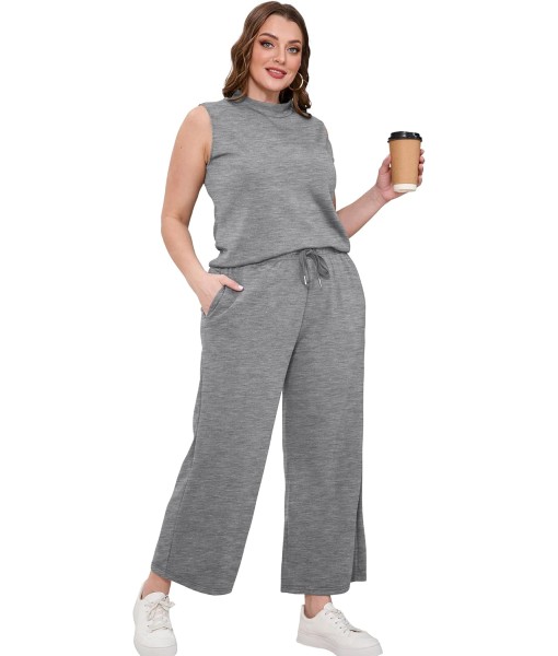 SAMPEEL Two Piece Sets for Women Summer Outfits Lounge Sets Mock Neck Tops Wide Leg Crop Pants Vacation Travel Outfits
