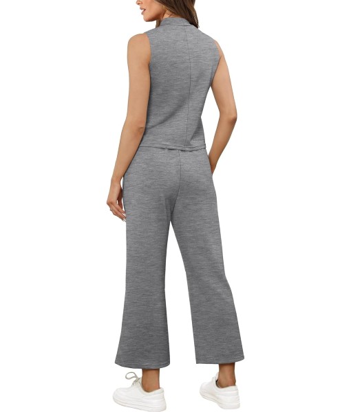 SAMPEEL Two Piece Sets for Women Summer Outfits Lounge Sets Mock Neck Tops Wide Leg Crop Pants Vacation Travel Outfits