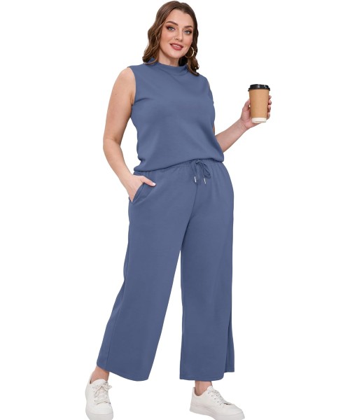 SAMPEEL Two Piece Sets for Women Summer Outfits Lounge Sets Mock Neck Tops Wide Leg Crop Pants Vacation Travel Outfits