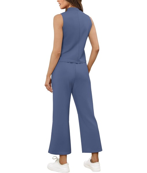 SAMPEEL Two Piece Sets for Women Summer Outfits Lounge Sets Mock Neck Tops Wide Leg Crop Pants Vacation Travel Outfits