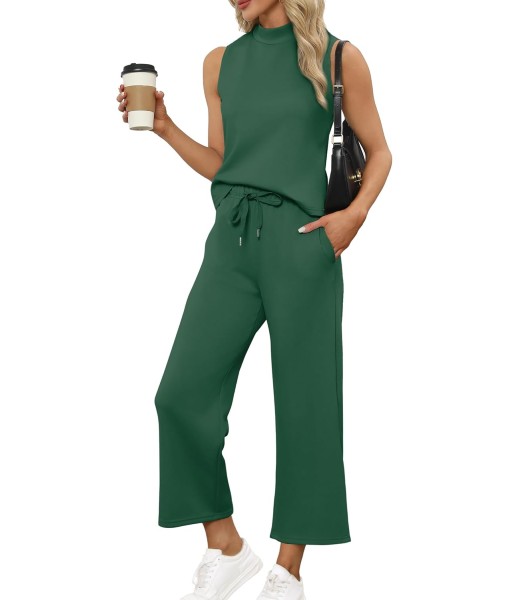 SAMPEEL Two Piece Sets for Women Summer Outfits Lounge Sets Mock Neck Tops Wide Leg Crop Pants Vacation Travel Outfits