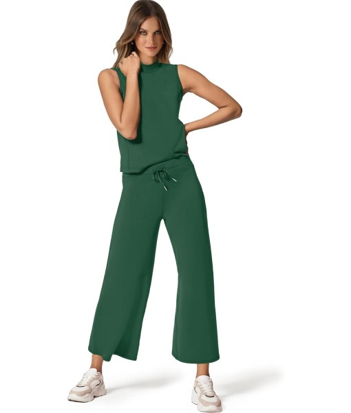SAMPEEL Two Piece Sets for Women Summer Outfits Lounge Sets Mock Neck Tops Wide Leg Crop Pants Vacation Travel Outfits