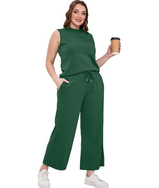 SAMPEEL Two Piece Sets for Women Summer Outfits Lounge Sets Mock Neck Tops Wide Leg Crop Pants Vacation Travel Outfits