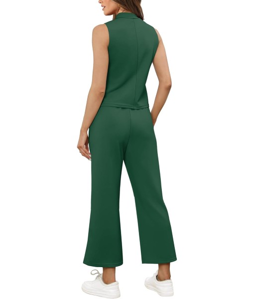 SAMPEEL Two Piece Sets for Women Summer Outfits Lounge Sets Mock Neck Tops Wide Leg Crop Pants Vacation Travel Outfits