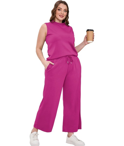 SAMPEEL Two Piece Sets for Women Summer Outfits Lounge Sets Mock Neck Tops Wide Leg Crop Pants Vacation Travel Outfits