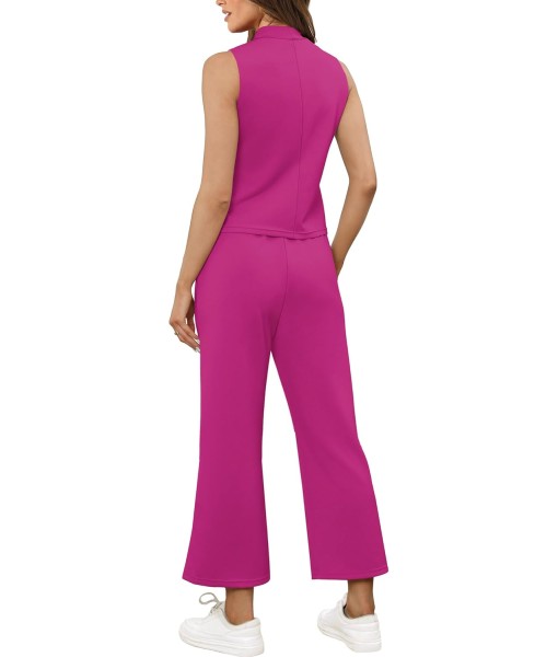 SAMPEEL Two Piece Sets for Women Summer Outfits Lounge Sets Mock Neck Tops Wide Leg Crop Pants Vacation Travel Outfits