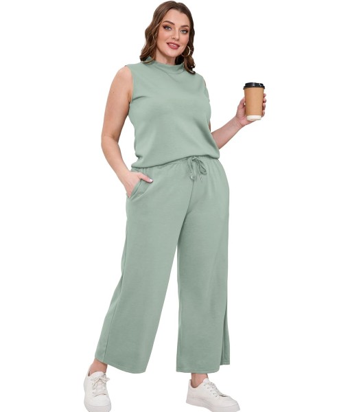 SAMPEEL Two Piece Sets for Women Summer Outfits Lounge Sets Mock Neck Tops Wide Leg Crop Pants Vacation Travel Outfits
