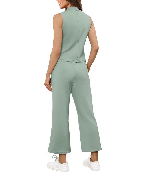 SAMPEEL Two Piece Sets for Women Summer Outfits Lounge Sets Mock Neck Tops Wide Leg Crop Pants Vacation Travel Outfits