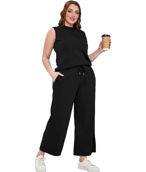 SAMPEEL Two Piece Sets for Women Summer Outfits Lounge Sets Mock Neck Tops Wide Leg Crop Pants Vacation Travel Outfits