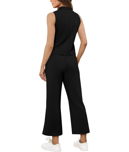 SAMPEEL Two Piece Sets for Women Summer Outfits Lounge Sets Mock Neck Tops Wide Leg Crop Pants Vacation Travel Outfits