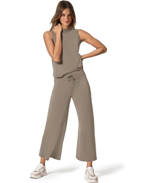 SAMPEEL Two Piece Sets for Women Summer Outfits Lounge Sets Mock Neck Tops Wide Leg Crop Pants Vacation Travel Outfits