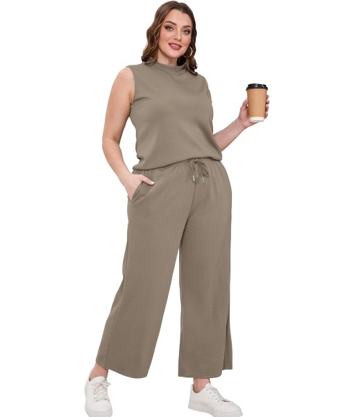 SAMPEEL Two Piece Sets for Women Summer Outfits Lounge Sets Mock Neck Tops Wide Leg Crop Pants Vacation Travel Outfits