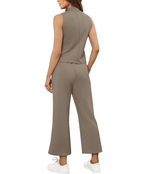 SAMPEEL Two Piece Sets for Women Summer Outfits Lounge Sets Mock Neck Tops Wide Leg Crop Pants Vacation Travel Outfits