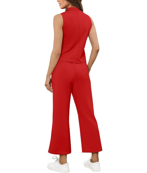 SAMPEEL Two Piece Sets for Women Summer Outfits Lounge Sets Mock Neck Tops Wide Leg Crop Pants Vacation Travel Outfits