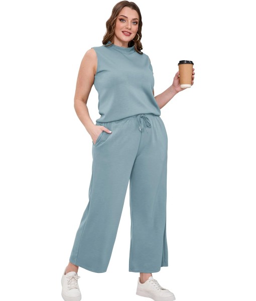 SAMPEEL Two Piece Sets for Women Summer Outfits Lounge Sets Mock Neck Tops Wide Leg Crop Pants Vacation Travel Outfits