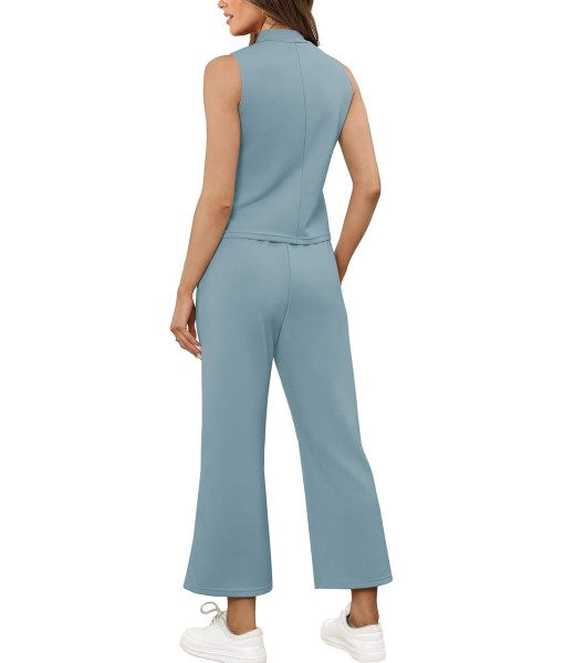 SAMPEEL Two Piece Sets for Women Summer Outfits Lounge Sets Mock Neck Tops Wide Leg Crop Pants Vacation Travel Outfits